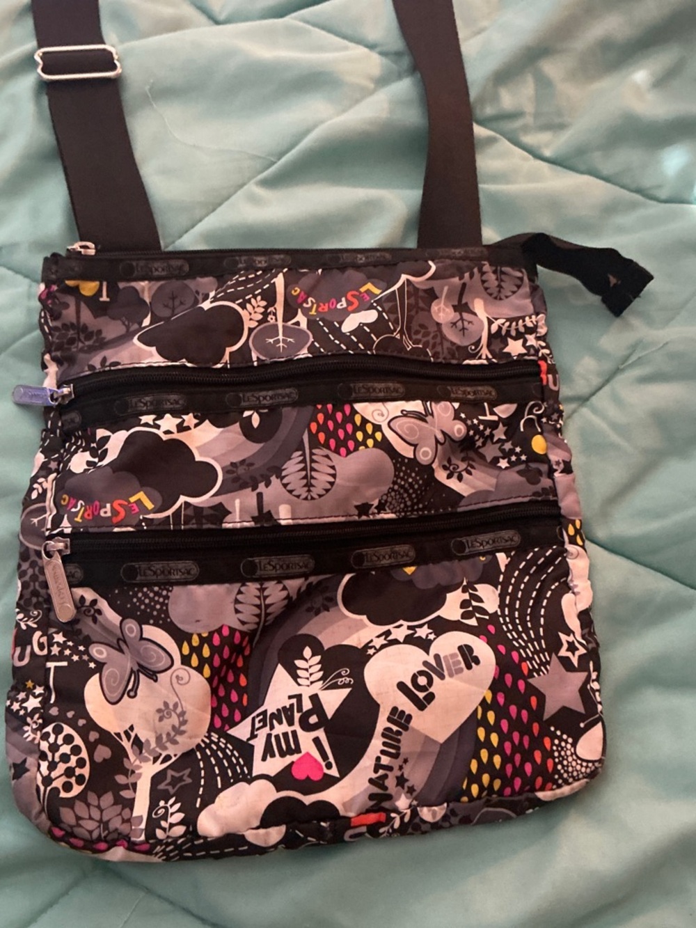 Lesportsac Black & Gray Graphic Crossbody with Multicolor Accents